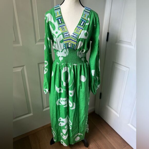 Sheridan French Sadie Dress in Green and White Inkblot Size Medium - Picture 1 of 5